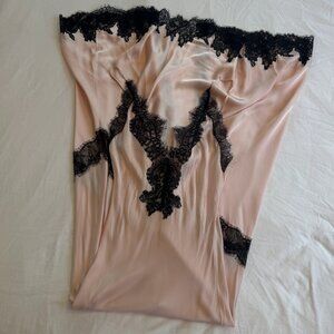 Helsa pink slip dress with black lace trim